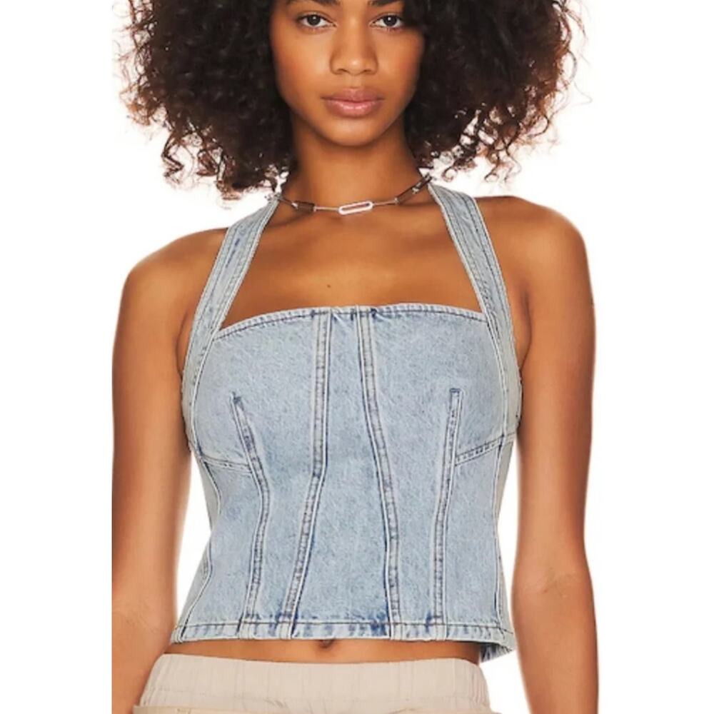 Sincerely Jules NEW Denim Halter with Zipper Back, XL